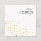 金ゴールドドットシンプル紙吹雪ミニマル白 スクエア名刺 (正面)
