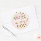 金ゴールドドットピンクフローラ彼女はメッセージカードする準備ができていポップ・アートのる ラウンドシール (封筒)