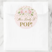 金ゴールドドットピンクフローラ彼女はメッセージカードする準備ができていポップ・アートのる ラウンドシール (バッグ)