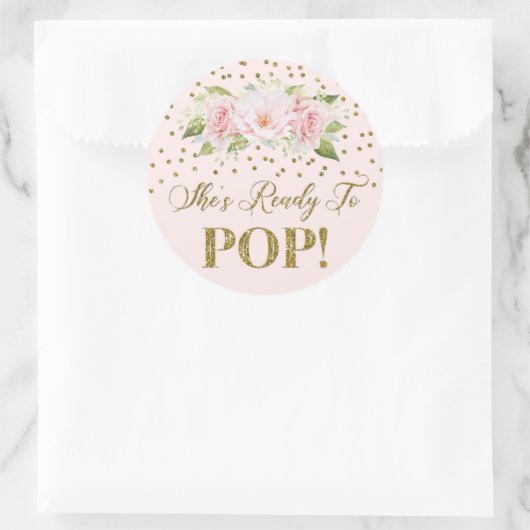 金ゴールドドットピンクフローラ彼女はメッセージカードする準備ができていポップ・アートのる ラウンドシール (バッグ)