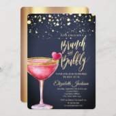金ゴールドドットマルティニガラスハートブライダルシャワー 招待状 (正面/裏面)