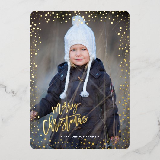 金ゴールドドットメリー実在スクリスフォイルホリデーカード 箔招待状 (正面)