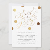 金ゴールドドットレッツパーティーアダルト誕生日招待状 招待状 (正面)