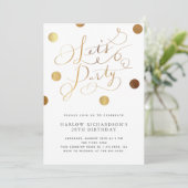 金ゴールドドットレッツパーティーアダルト誕生日招待状 招待状 (スタンド正面)