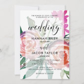 金ゴールドドット付きシックフェイクウォーターカラー結婚フローラ 招待状 (正面)