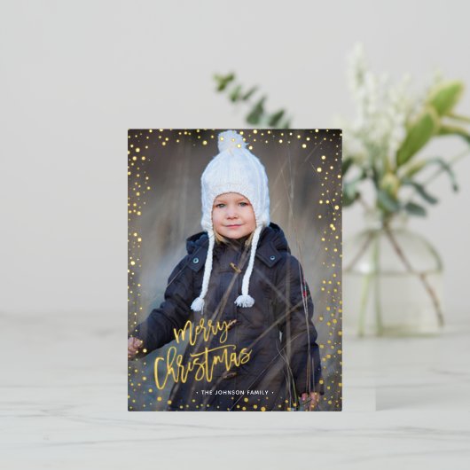 金ゴールドドット楽しいクリスマス実在ホイル 箔シーズンポストカード (立ち正面)
