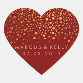 金ゴールドドット紙吹雪オンマルーン | 結婚s ハートシール