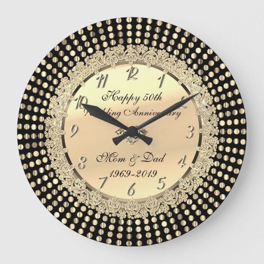 金ゴールドドット、50周年記結婚念 ラージ壁時計 (正面)