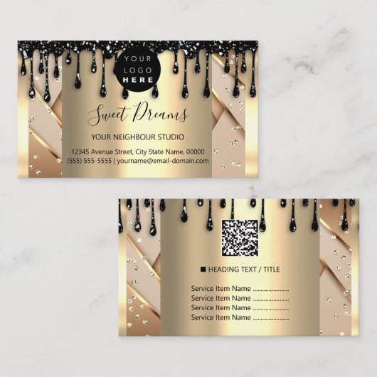 金ゴールドドライブフレームグリッター紙吹雪名刺 名刺 (正面/裏面)