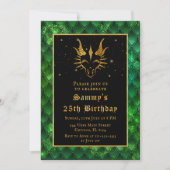 金ゴールドドラゴンとグリーンはかりで測バースデーパーティー 招待状 (正面)