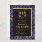 金ゴールドドラゴンとネイビーブルーはかりで測バースデーパーティー 招待状 (正面)