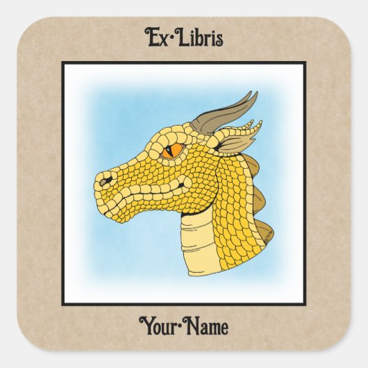 金ゴールドドラゴンヘッドインプロファイル蔵書票 スクエアシール (正面)