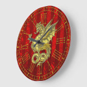 金ゴールドドラゴンレッドフォイルストライプ ラージ壁時計 (傾斜)