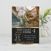 金ゴールドドラゴン中世キャッスルファンタジー誕生日 招待状 (スタンド正面)