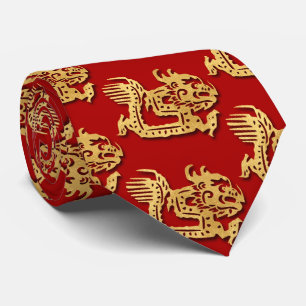 金ゴールドドラゴン中国のペーパーカット新年〔占星術の〕十二宮図レッド ネクタイ