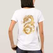 金ゴールドドラゴン龍〔占星術の〕十二宮図ギフト中国の漢字 Tシャツ (裏面)
