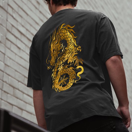 金ゴールドドラゴン龍〔占星術の〕十二宮図ギフト中国の漢字 Tシャツ