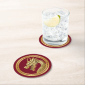 金ゴールドドラゴン2024中国の年末年始 – 赤と金ゴールド- ラウンドペーパーコースター (インサイチュ)