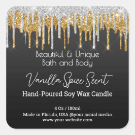 金ゴールドドリップグリッターボトルキャンドル製品ラベル スクエアシール