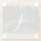 金ゴールドドリップグリッターモノグラムカスタムメタリック ガラスコースター (裏面)