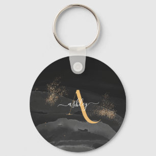 金ゴールドドリップグリッターモノグラムカスタムメタリック キーホルダー