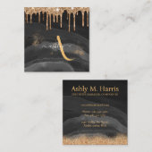 金ゴールドドリップグリッターモノグラムカスタムメタリック スクエア名刺 (正面/裏面)