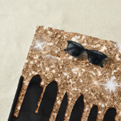 金ゴールドドリップグリッターモノグラムカスタムメタリック ビーチタオル (インサイチュ)