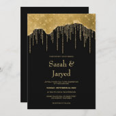 金ゴールドドリップグリッター結婚ズ 招待状 (正面/裏面)