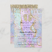 金ゴールドドリップスグリッタープリンスガールベビー自筆証書 招待状 (正面/裏面)