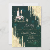 金ゴールドドリップスグリーンブランチ&バブリーブライダルシャワー 招待状 (正面)