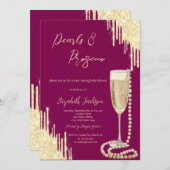 金ゴールドドリップスシックパールスプロセッコブライダルシャワー 招待状 (正面/裏面)