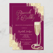 金ゴールドドリップススタイリッシュピアスプロセッコブライダルシャワー 招待状 (正面/裏面)