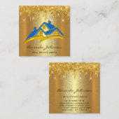 金ゴールドドリップスブルーロゴハウス実在エステートエージェント スクエア名刺 (正面/裏面)