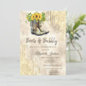 金ゴールドドリップスブーツサンフラワーズブライダルシャワー 招待状 (スタンド正面)