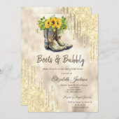 金ゴールドドリップスブーツサンフラワーズブライダルシャワー 招待状 (正面/裏面)