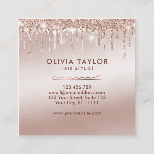 金ゴールドドリップスボビーピン美容師美容師 スクエア名刺 (裏面)