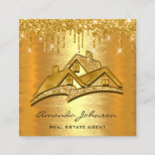 金ゴールドドリップスロゴハウス実在エステートエージェントラグジュアリー スクエア名刺 (正面)