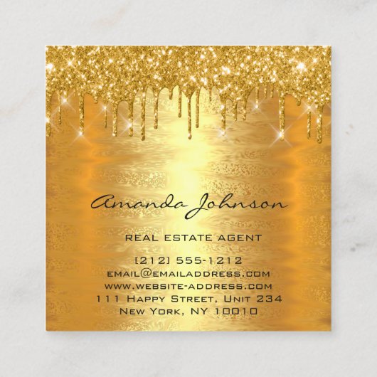 金ゴールドドリップスロゴハウス実在エステートエージェントラグジュアリー スクエア名刺 (裏面)