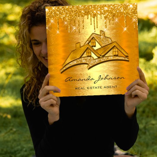 金ゴールドドリップスロゴハウス実在エステートエージェントラグジュアリー スクエア名刺