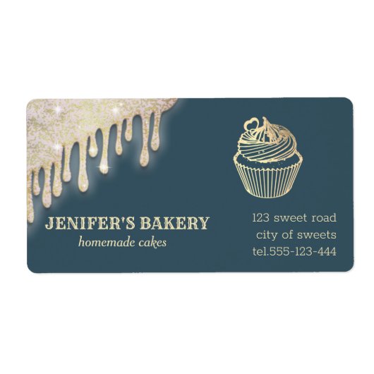 金ゴールドドリップス自家製のカップケーキとパッケージ ラベル (正面)