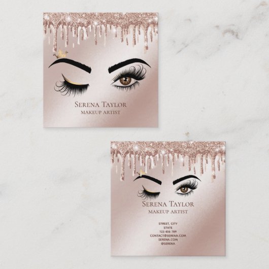 金ゴールドドリップズラッシュズ美しいメイクアップガールラッシュ スクエア名刺 (正面/裏面)