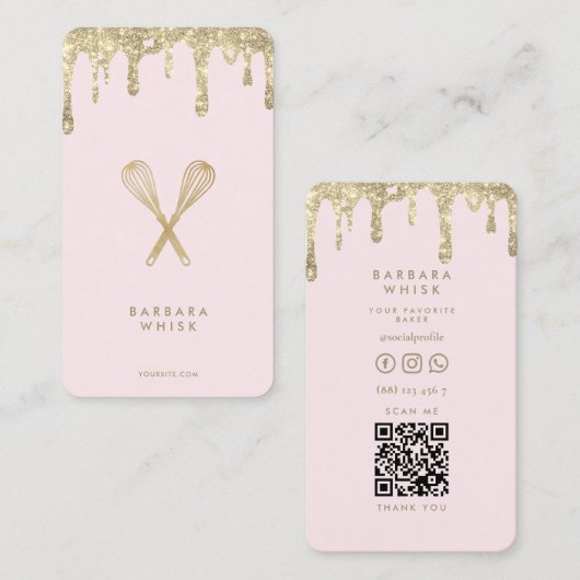 金ゴールドドリップモダングリッターウィスクベーカリーペストリー 名刺 (正面/裏面)