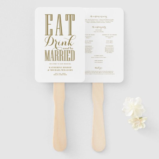 金ゴールドドリンクとビー結婚した結婚式 プログラム ハンドファン (正面&裏面)