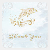 金ゴールドドルフィンサンキューステッカー スクエアシール (正面)