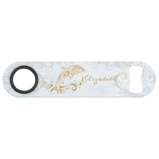 金ゴールドドルフィンパーソナライズされたボトルオープナー スピード栓抜き (正面(横))