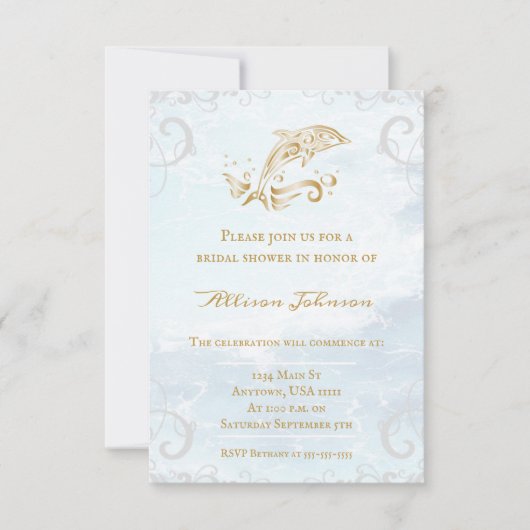 金ゴールドドルフィンブライダルシャワー招待状 招待状 (正面)