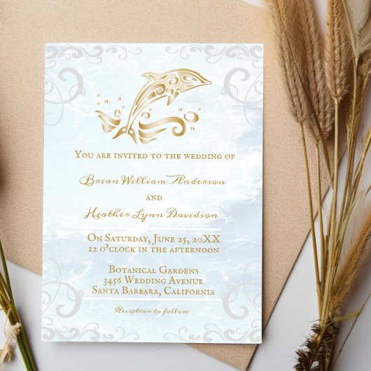 金ゴールドドルフィン結婚式招待状 招待状