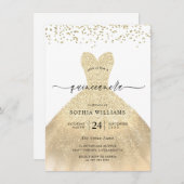金ゴールドドレエレガントスグリッターキンセアニェラパーティー 招待状 (正面/裏面)