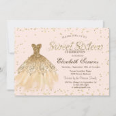 金ゴールドドレエレガントスダイヤモンドクリームスウィート16 招待状 (正面)