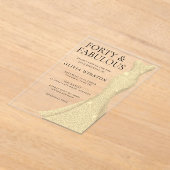 金ゴールドドレエレガントス40歳の誕生日 アクリル招待状 (レイダウン)